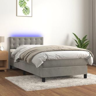 vidaXL Cama Box Spring Colch&oacute;n Y Led Terciopelo Gris Claro 80x200 Cm Vidaxl