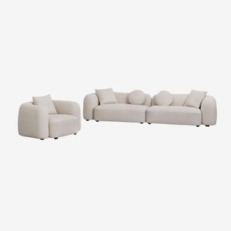 Sklum Conjunto De Sal&oacute;n Con Sof&aacute; Modular De 2 Piezas Y Sill&oacute;n En Chenilla Coco Sklum