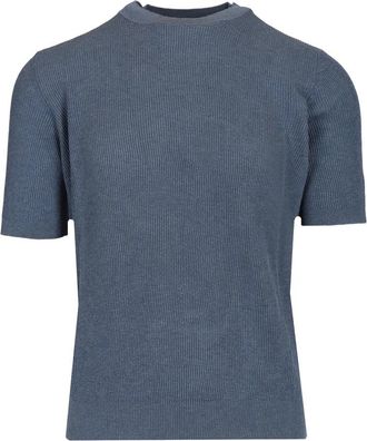 Mauro Ottaviani Geribbelde T-Shirt - Heren - T-shirts - Blauw - 2XL - Katoen - Tops