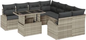 vidaXL Vidaxl - Garden Sofa Set with Cushion 9 pcs Light grey Poly rattan