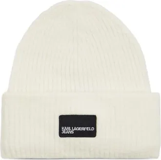 Karl Lagerfeld logo-patch ribbed beanie - women - Acrylic/Wool - One Size - Neutrals