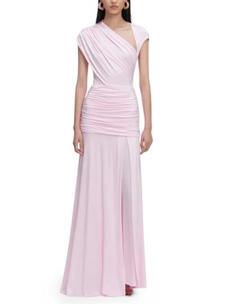 Self Portrait Draped Jersey Maxi Dress with Elegant Asymmetrical Neckline