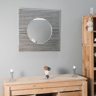 Wanda Collection Espejo Art D&eacute;co Cuadrado De Madera Con P&aacute;tina Plateada 80 X 80 Cm