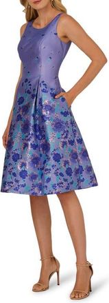 Adrianna Papell Floral Jacquard Fit & Flare Dress in Blue Multi at Nordstrom, Size 14