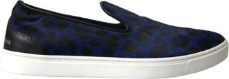 Dolce & Gabbana Leopard Print Slip-On Sneakers - Heren - Loafers - Blauw - 40 1/2 EU - Leer - Schoenen