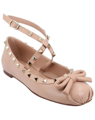 Valentino Womens Calfskin Rockstud Ballerina Flat, Never Worn (Authentic Pre- Loved)