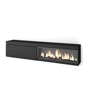 Skraut Home Mueble tv efecto madera negro 208x35x45cm chimenea efecto fuego
