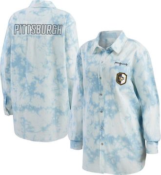 WEAR by Erin Andrews Womens WEAR by Erin Andrews White Pittsburgh Penguins Oversized Tie-Dye Button-Up Denim Shirt at Nordstrom, Size Medium