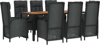 vidaXL Set De Comedor De Jard&iacute;n 9 Pzas Y Cojines Rat&aacute;n Sint&eacute;tico Negro Vidaxl