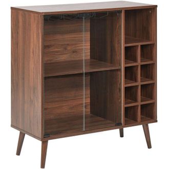 Beliani Aparador Vitrina 2 Puertas Frente Vidrio Con Estantes Con Porta Copas Botellero Estilo Tradicional Elegante Almacenaje Madera Oscura Tullamore
