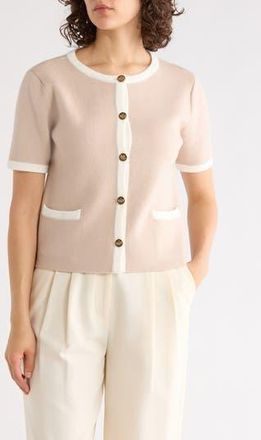 T Tahari Button Sweater in Khaki/Ivory at Nordstrom Rack, Size X-Large