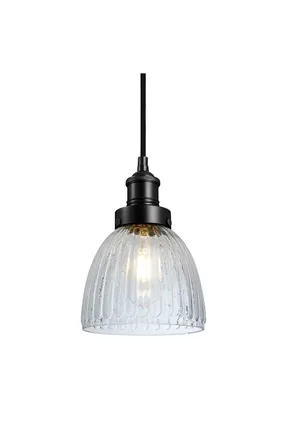 Industville Brooklyn Glass Cone Pendant, 7 Inch, Black Holder