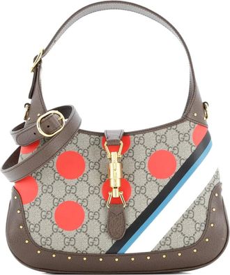 Gucci Jackie 1961 Studded Printed GG Coated Canvas Small hobo bag - Bruin