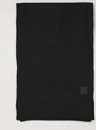 HUGO BOSS Rectangular Wool and Cotton Scarf with Ribbed Edges and Logo