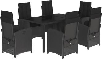 vidaXL Set De Comedor De Jard&iacute;n 7 Pzas Y Cojines Rat&aacute;n Sint&eacute;tico Negro Vidaxl