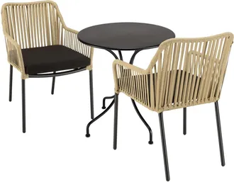 Macabane Salon de jardin 2 pers. - Mesa redonda 70x70cm y 2 sillones de cuerda