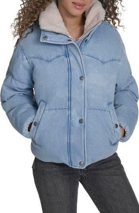 Levi's Western Denim Faux Shearling Collar Puffer Jacket in Light Wash Denim at Nordstrom Rack, Size X-Small