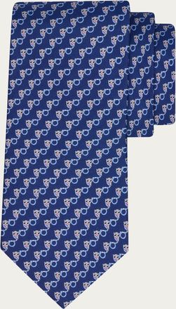 Ferragamo Men Owl print silk tie Blue
