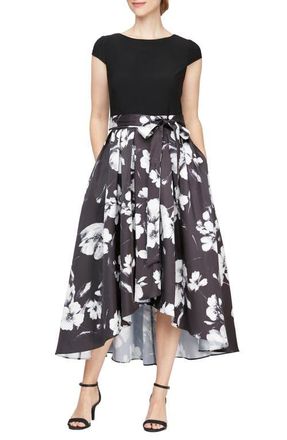 S.L. Fashions Floral High-Low Cocktail Dress in Black Ivory at Nordstrom, Size 16