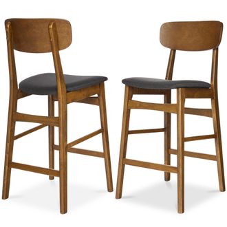 Best Choice Products 2-Piece Farmhouse Counter Height Bar Stool Set w/ Cushioned Seat, Wooden Backrest