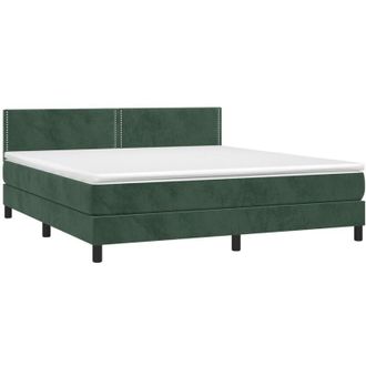 vidaXL Vidaxl - Cama Box Spring Colch&oacute;n Y Led Terciopelo Verde Oscuro 180x200cm