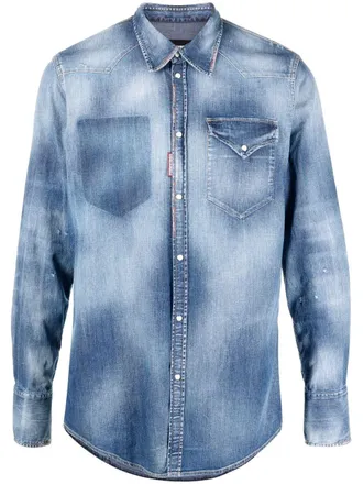 Dsquared2 acid wash denim shirt - men - Cotton/Spandex/Elastane - 46 - Blue