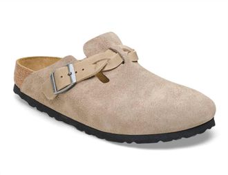 Birkenstock Womens Boston Braided Suede Clogs In Taupe