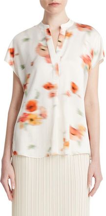 Vince Poppy Blur Split Neck Silk Top in Cream Dusk at Nordstrom Rack, Size X-Small