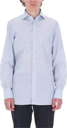 Finamore 170 a Due Shirt - Heren - Casual Overhemden - Blauw - 2XL - Katoen - Overhemden