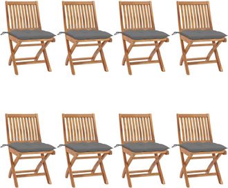 vidaXL Vidaxl - Sillas De Jard&iacute;n Plegables 8 Uds Madera Maciza Teca Con Cojines