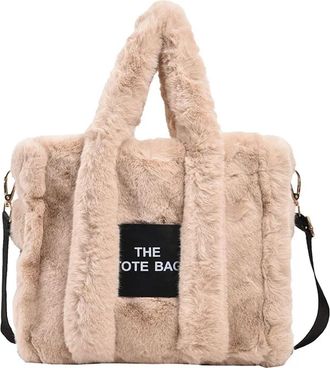 Generic Womens Plush Bags Casual Fur Tote Bag For Women Handbag Autumn Winter Plush Messenger Shopper Female(Khaki)