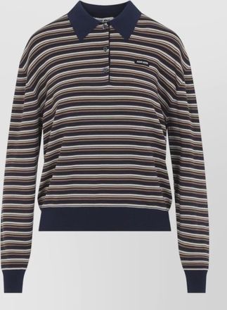 Miu Miu striped virgin wool long-sleeve polo top