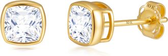 MAX + STONE Solid 10K Yellow Gold Small Cubic Zirconia Bezel Stud Earrings Various Styles