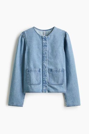 H&M Puff-sleeved Denim Jacket in Light Denim Blue at Nordstrom, Size Xx-Large