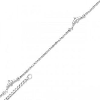 Allurez Adjustable Twist Chain Dolphin Anklet in 14k White Gold