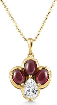 Pompeii3 4Ct Pear Diamond & Cabachon Garnet Angelica Pendant 14k Gold Necklace Lab Grown Size: 18