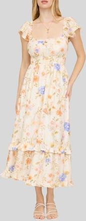 Blu Pepper Tiered Floral Midi Dress in Beige Multi at Nordstrom Rack, Size Medium
