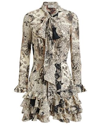 Etro Minikleid aus Seide mit Bl&uuml;ten- und Tattoo-Prints
