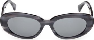 Max Mara 53mm Oval Sunglasses in Striped Azure /Palladium at Nordstrom