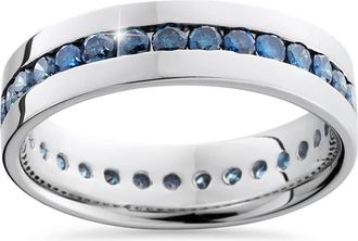 Pompeii3 Mens 1 1/5ct Blue Diamond Channel Set Eternity Ring 14K White Gold Wedding Band Size Selectable
