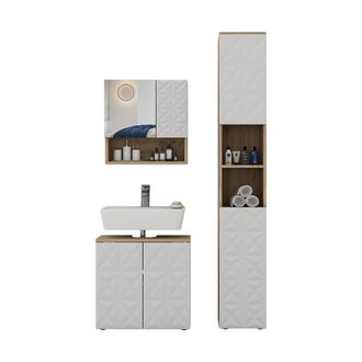 Vicco Conjunto De Muebles De Ba&ntilde;o Edge, Blanco, 3 Partes, Con Mueble Alto
