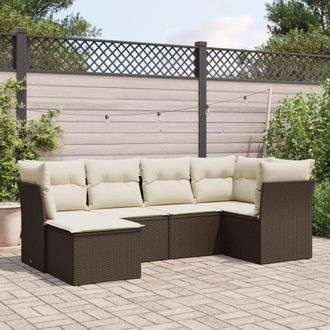 vidaXL Set Sof&aacute;s De Jard&iacute;n 6 Piezas Y Cojines Rat&aacute;n Sint&eacute;tico Marr&oacute;n Vidaxl