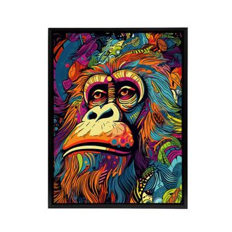 Artery8 Orangutan Great Ape Colourful Psychedelic Framed Canvas Wall Art Print | Size: W24 x H32