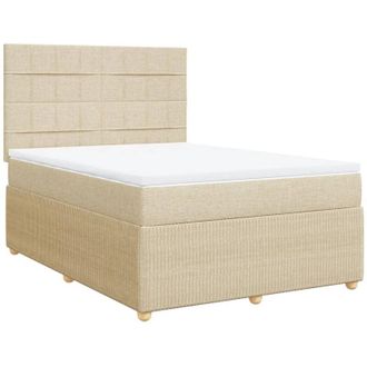 vidaXL Cama Box Spring Con Colch&oacute;n Tela Color Crema 160x200 Cm Vidaxl