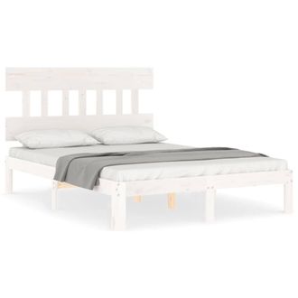 Berkfield Home Bed Frame with Headboard White Small Double Solid Wood