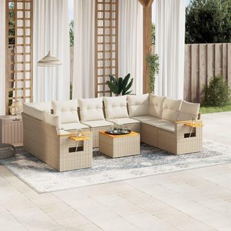 vidaXL Juego De Sof&aacute;s Jard&iacute;n Con Cojines Beige 10 Pzas Rat&aacute;n Sint&eacute;tico Vidaxl
