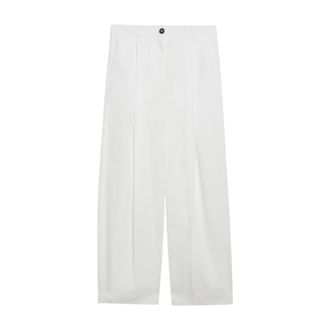 Toteme Single Pleat Cotton Broeken - Dames - Wijde Broeken - Wit - M - Katoen - Broeken