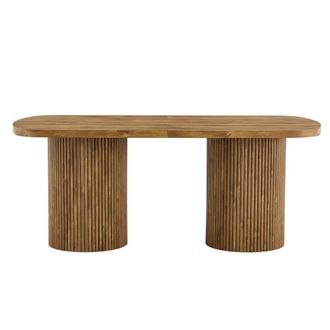 Urban Meuble Mesa de comedor ovalada efecto madera y patas lamas, estilo bohemio