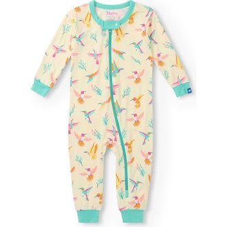 Hatley Kids Springtime Hummingbird Zip-Up Romper in Yellow at Nordstrom, Size 12-18M