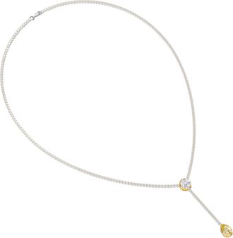 Diamond2Deal 14k Two-tone Gold 7 Ct Pear & Round Lab Grown Diamond Tennis Drop Necklace 18 VVS-VS, E-F